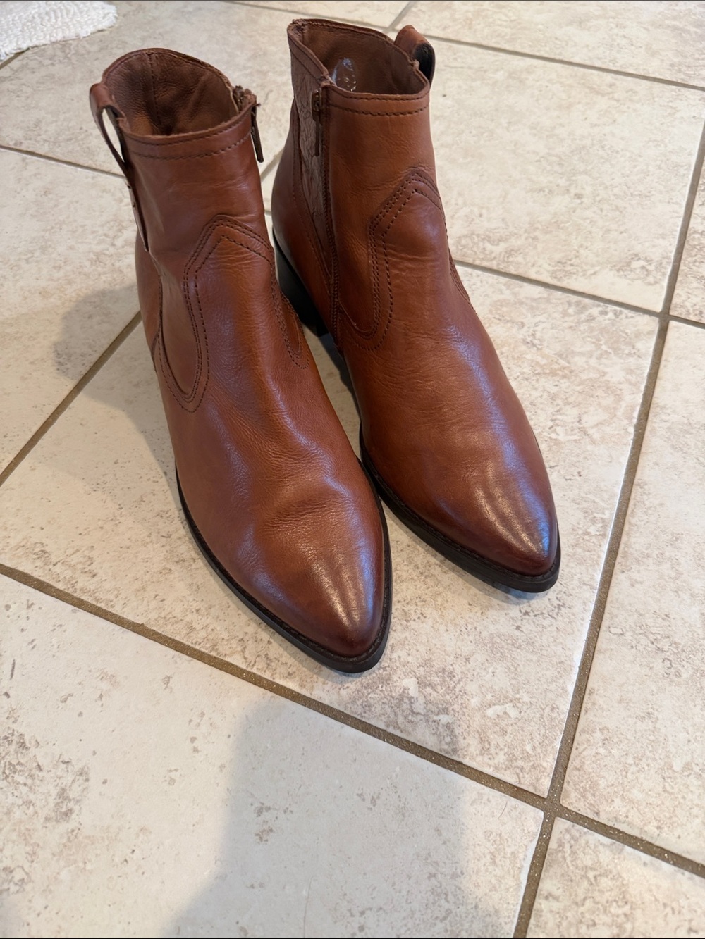 Paul Green Pointed Western Ankle Boots in Chestnut Brown, 8.5